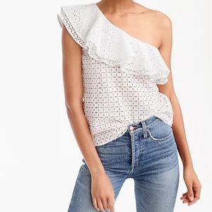 J.crew one shoulder ruffle top in eyelet